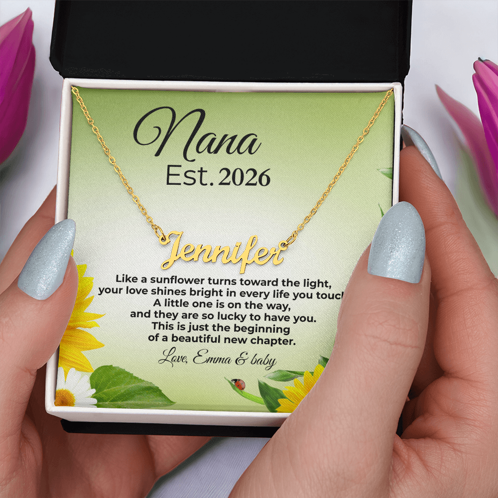 Personalized Nana Est. Year Name Necklace – First Time Nana Gift, Pregnancy Reveal Jewelry