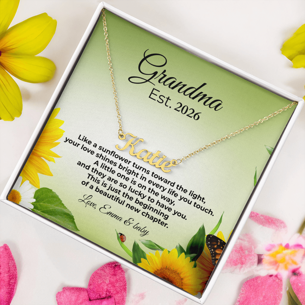 Personalized Grandma Name Necklace – Est. Year Message Card Gift – Custom Necklace for New Grandma