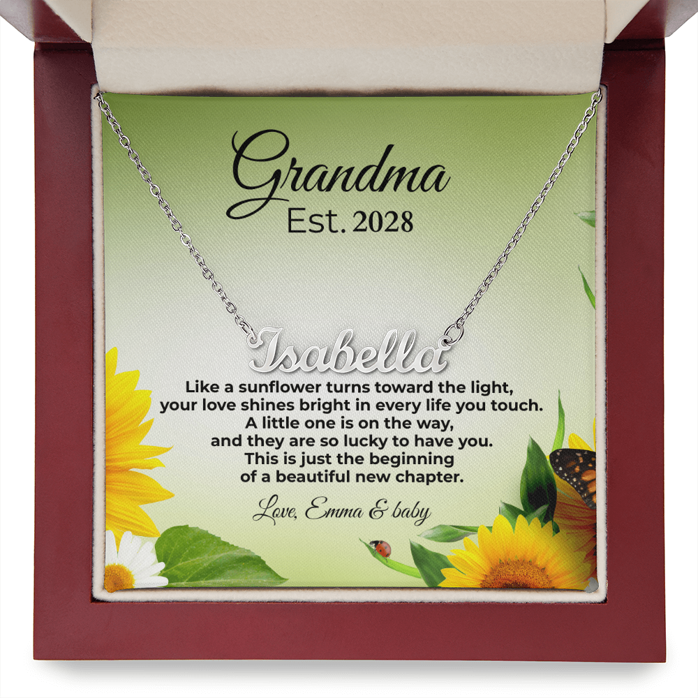Personalized Grandma Name Necklace – Est. Year Message Card Gift – Custom Necklace for New Grandma