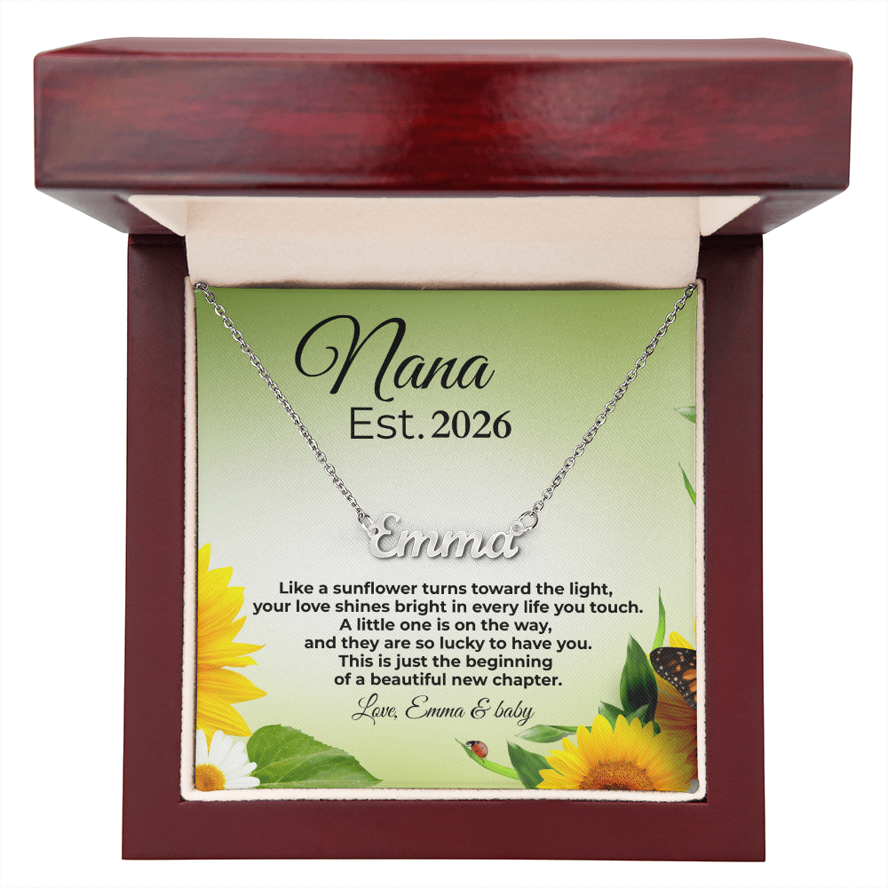 Personalized Nana Est. Year Name Necklace – First Time Nana Gift, Pregnancy Reveal Jewelry