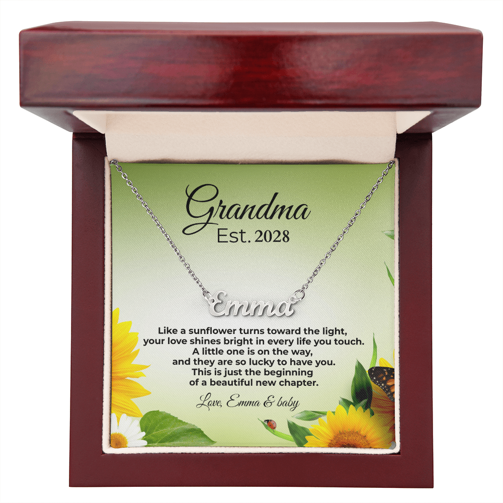 Personalized Grandma Name Necklace – Est. Year Message Card Gift – Custom Necklace for New Grandma