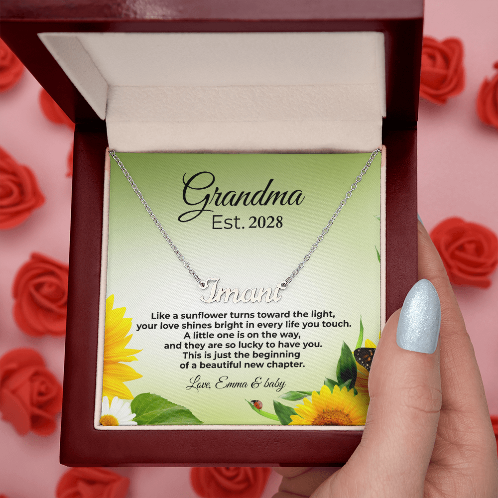 Personalized Grandma Name Necklace – Est. Year Message Card Gift – Custom Necklace for New Grandma