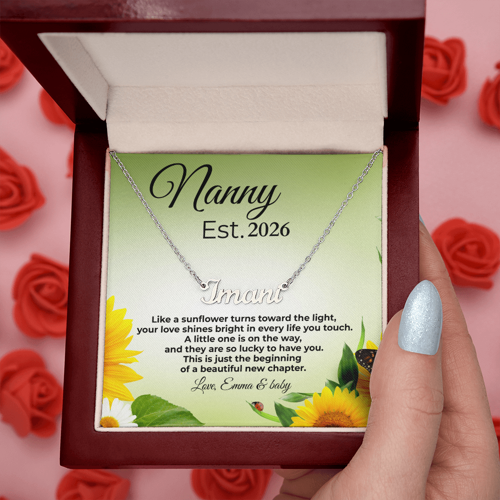 Personalized Nanny Est. Year Name Necklace – First Time Nanny Gift, Pregnancy Reveal Jewelry