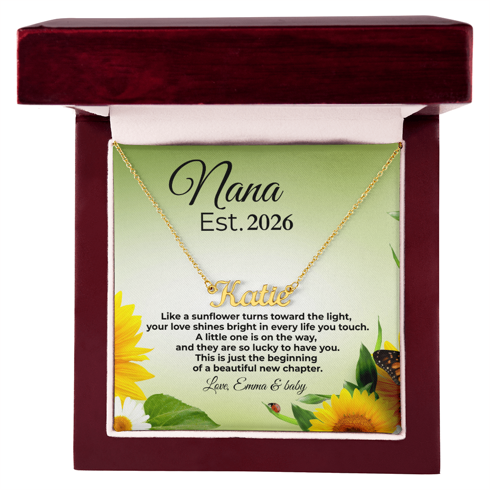 Personalized Nana Est. Year Name Necklace – First Time Nana Gift, Pregnancy Reveal Jewelry