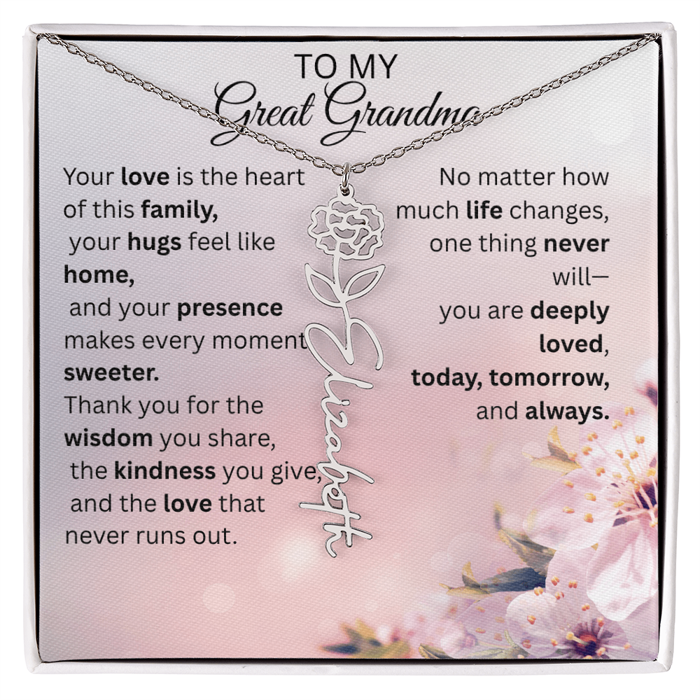 Personalized Flower Name Necklace for Great Grandma – Custom Birth Flower Gift