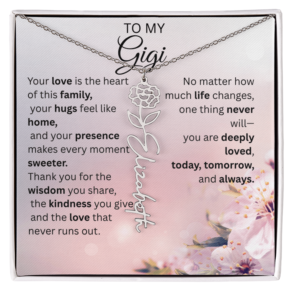 Personalized Gigi Flower Name Necklace – Custom Birth Flower Gift for Grandma
