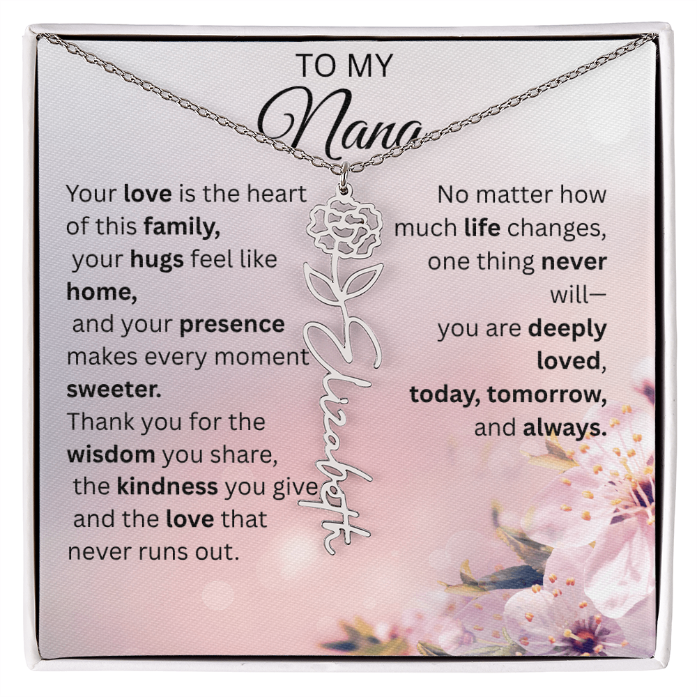 Personalized Nana Flower Name Necklace – Custom Birth Flower Gift for Nana from Grandchild