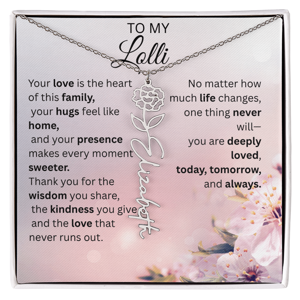 Personalized Lolli Flower Name Necklace – Custom Birth Flower Gift from Grandkids