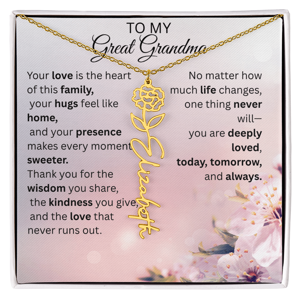 Personalized Flower Name Necklace for Great Grandma – Custom Birth Flower Gift