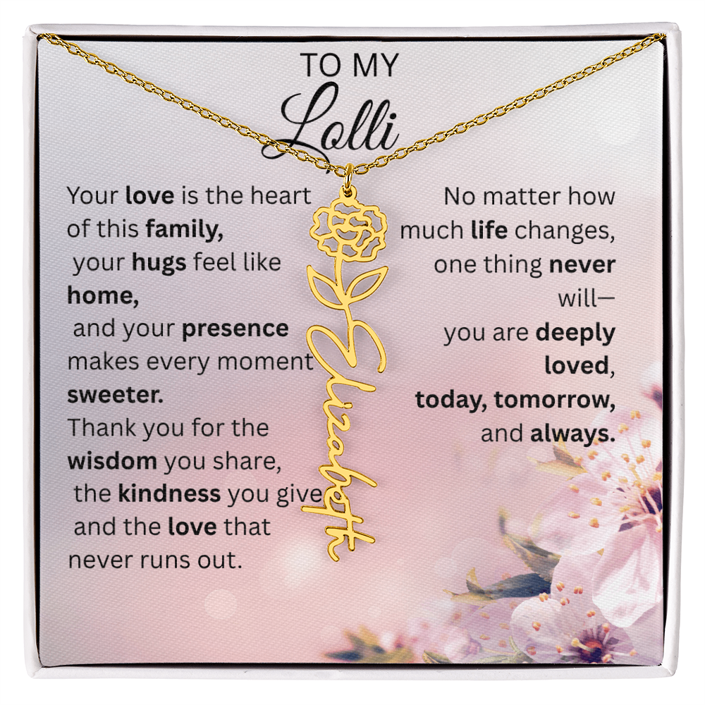 Personalized Lolli Flower Name Necklace – Custom Birth Flower Gift from Grandkids