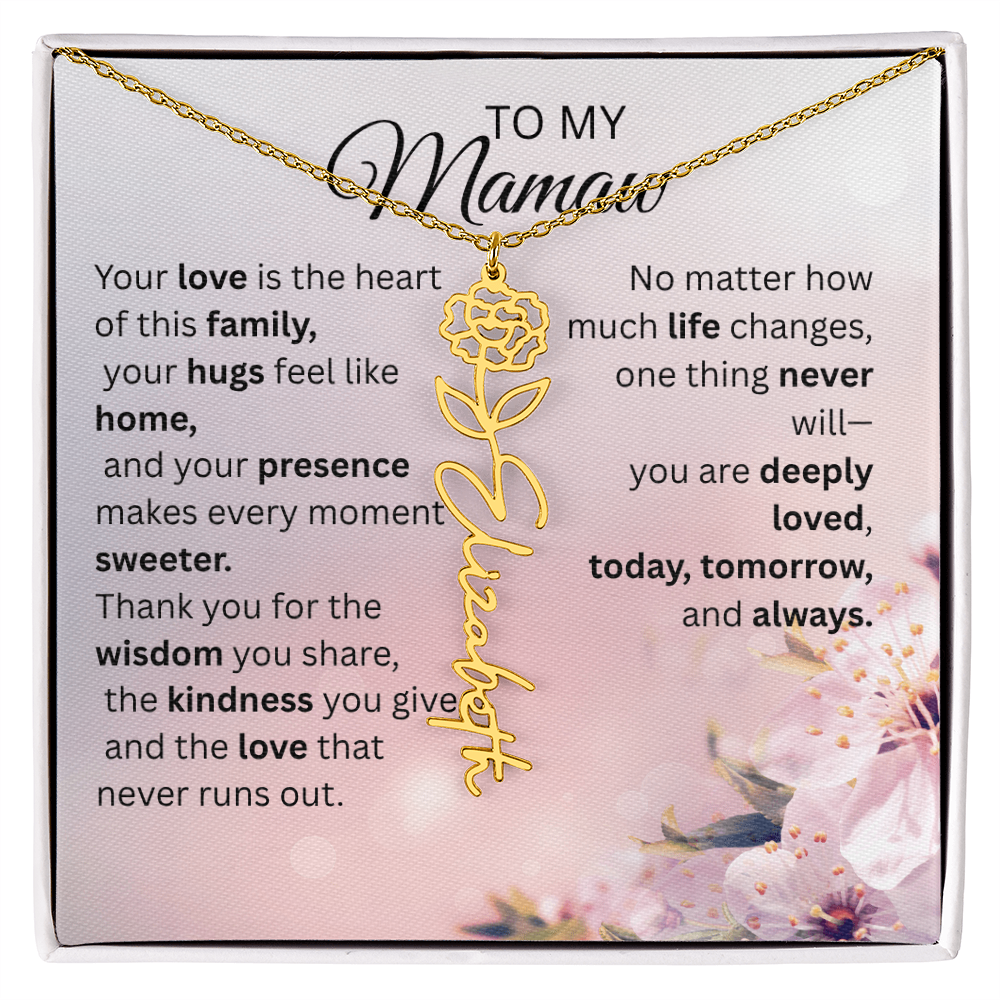 Personalized Mamaw Flower Name Necklace – Custom Birth Flower Gift for Grandma