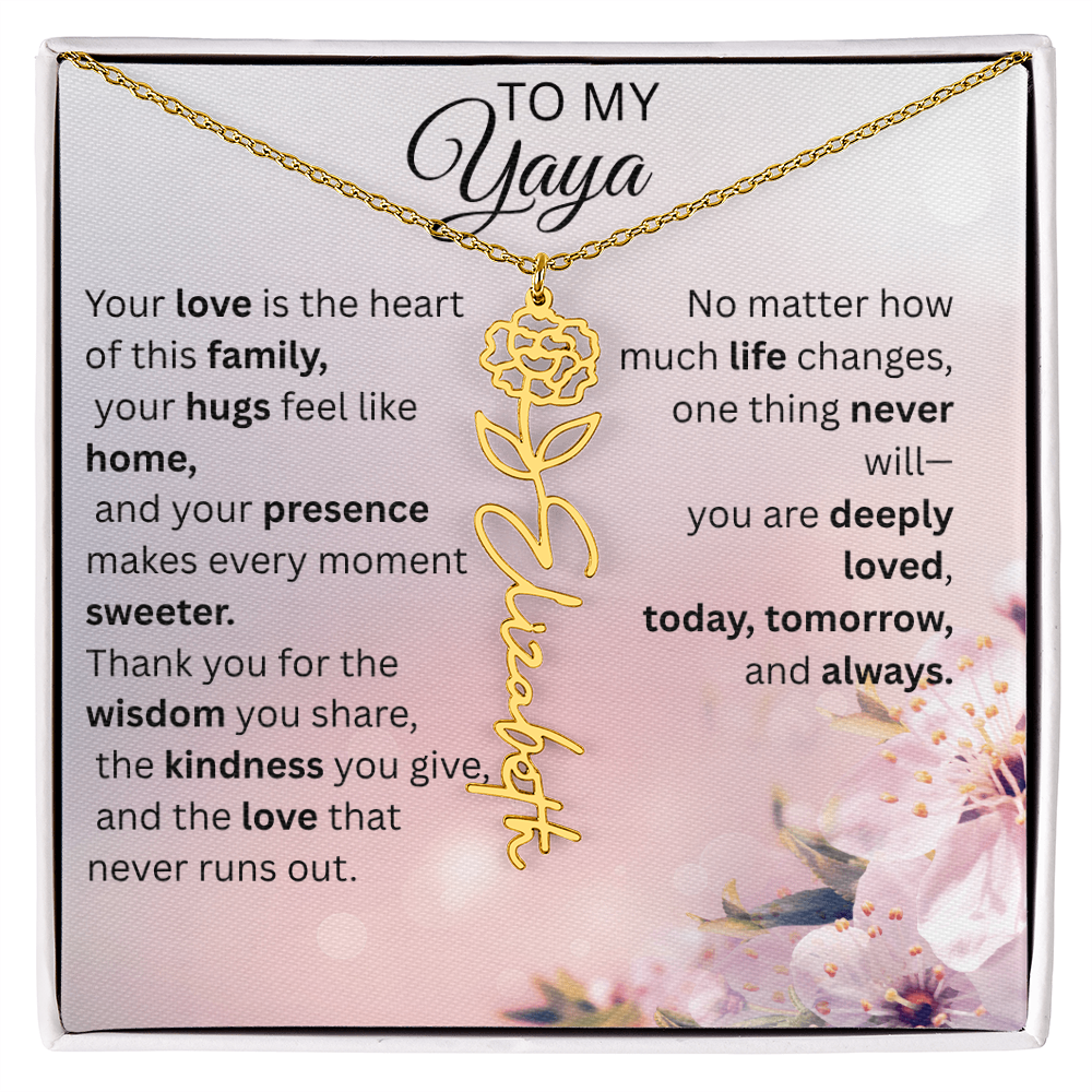 Personalized Yaya Flower Name Necklace – Custom Birth Flower Gift for Grandma
