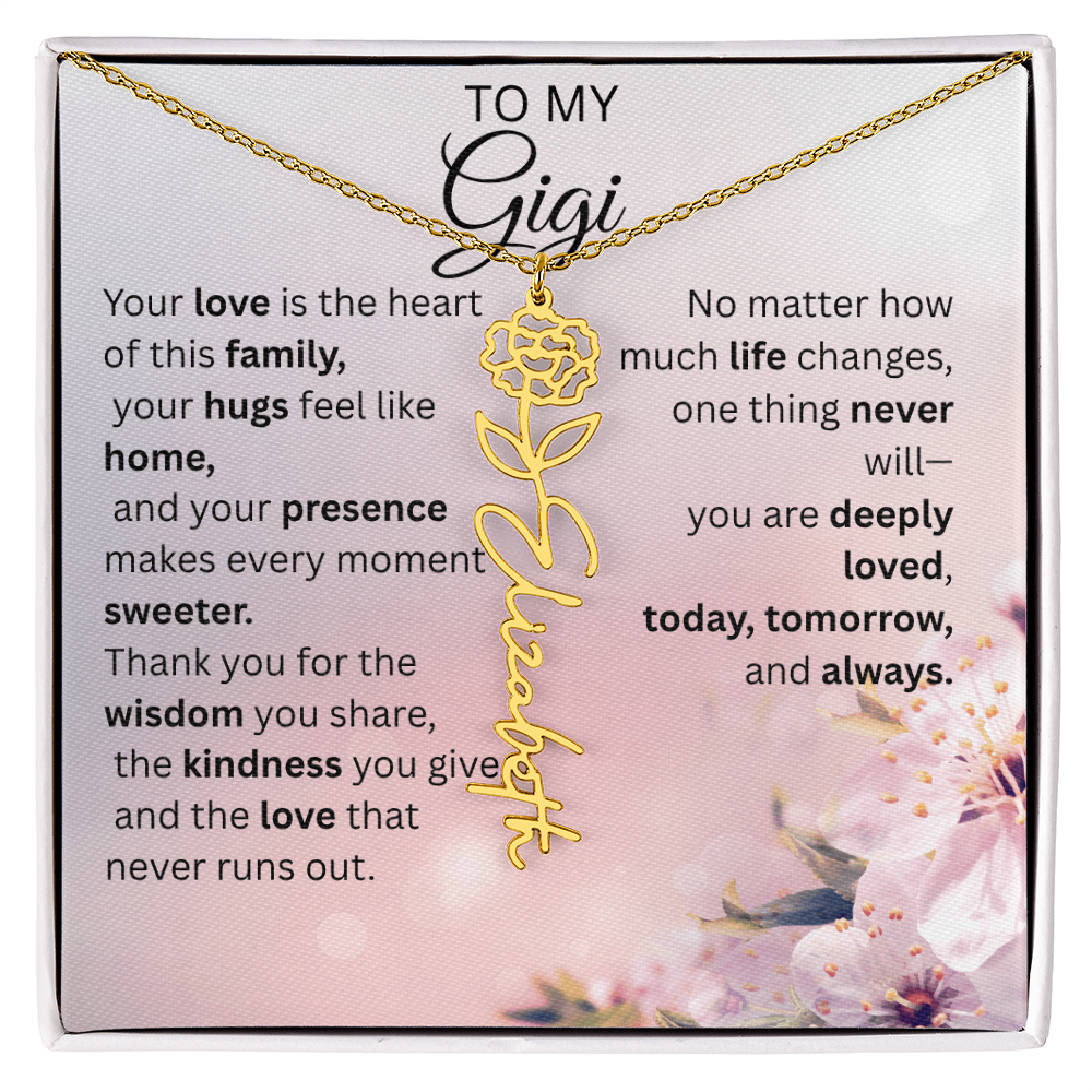 Personalized Gigi Flower Name Necklace – Custom Birth Flower Gift for Grandma