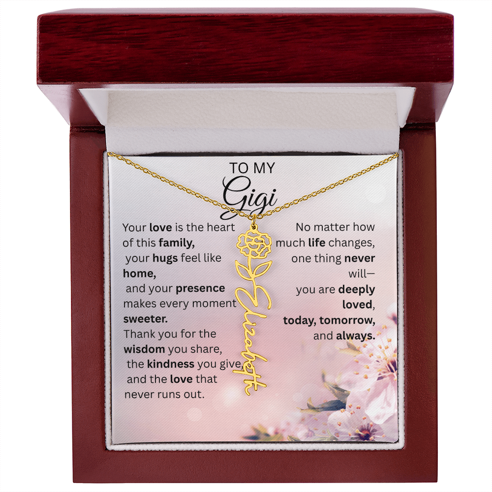 Personalized Gigi Flower Name Necklace – Custom Birth Flower Gift for Grandma