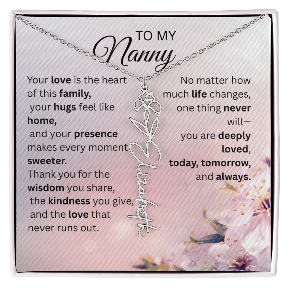 Personalized Nanny Flower Name Necklace – Custom Birth Flower Gift for Grandma