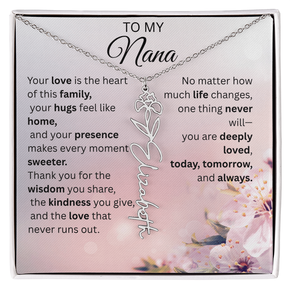 Personalized Nana Flower Name Necklace – Custom Birth Flower Gift for Nana from Grandchild