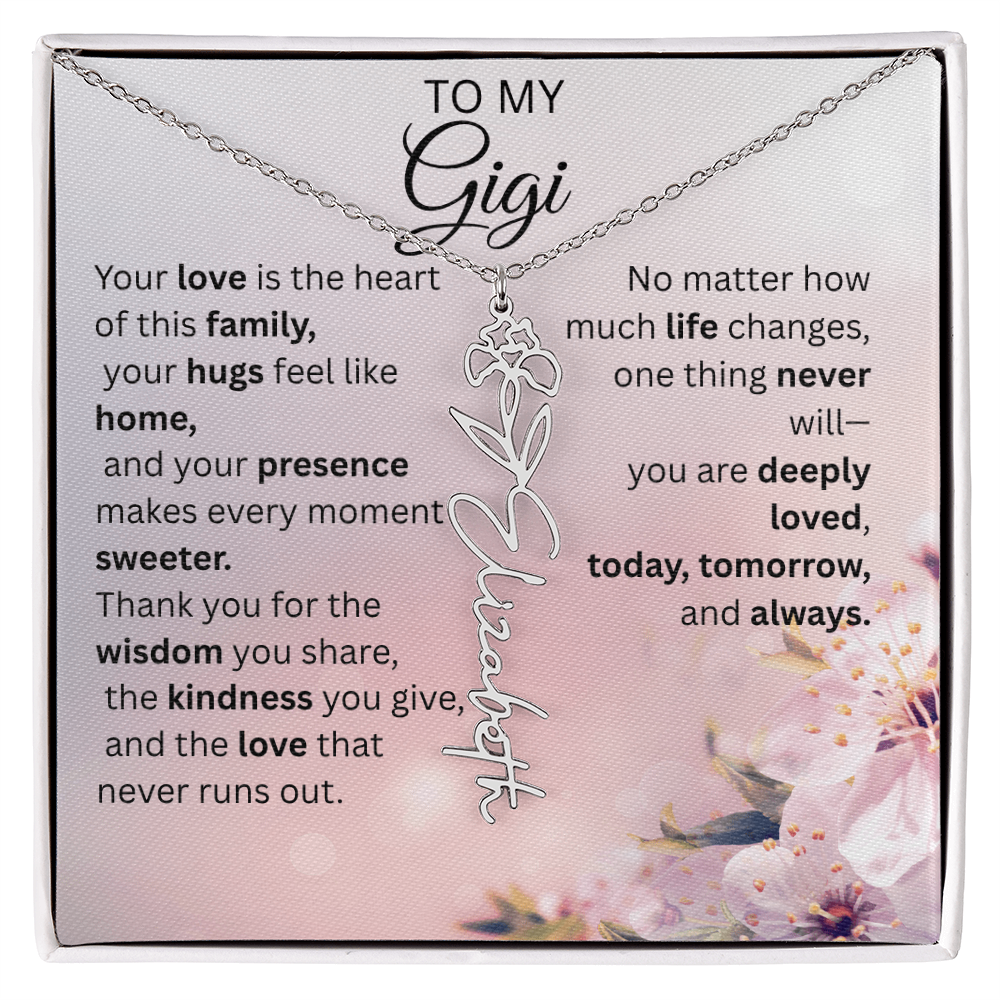 Personalized Gigi Flower Name Necklace – Custom Birth Flower Gift for Grandma