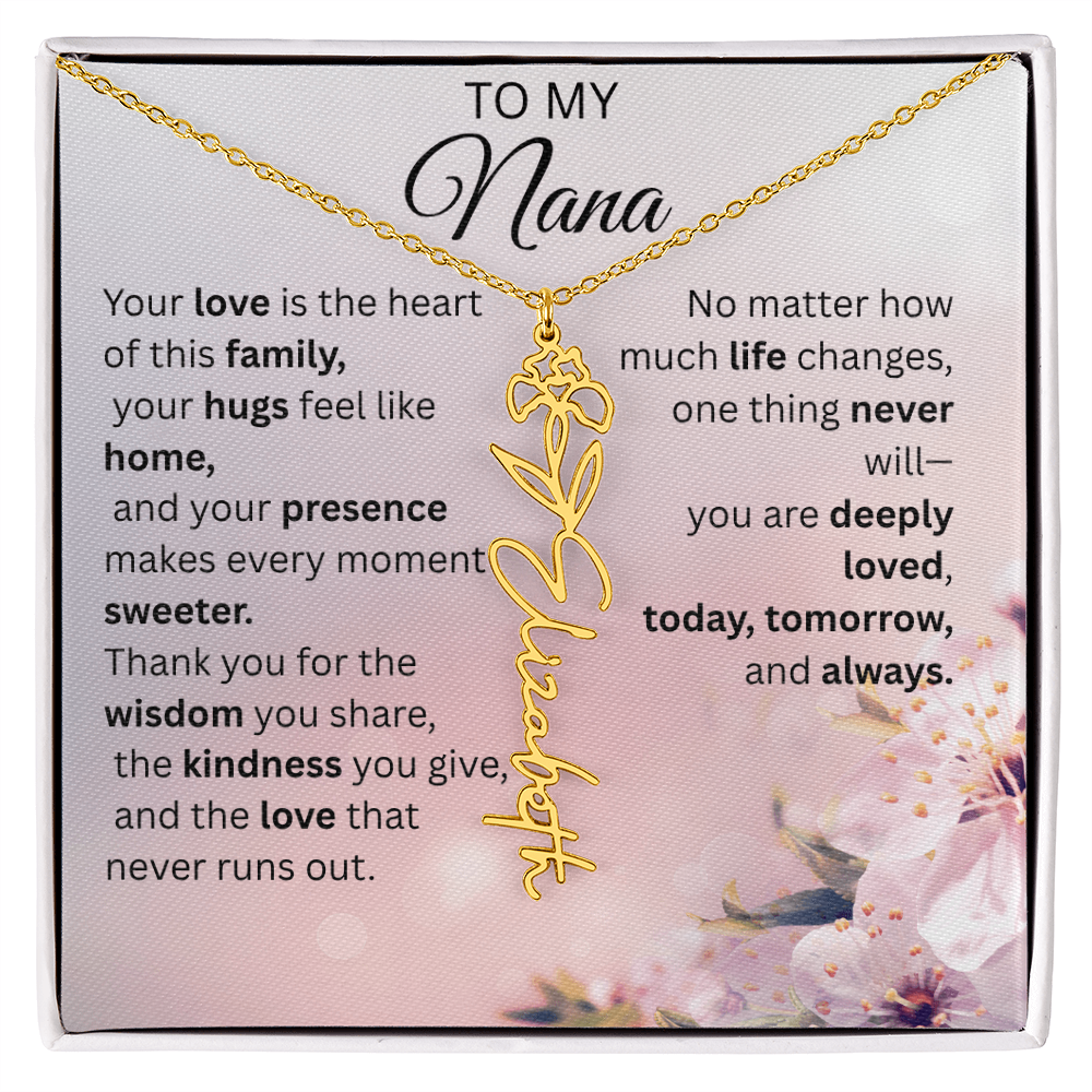 Personalized Nana Flower Name Necklace – Custom Birth Flower Gift for Nana from Grandchild