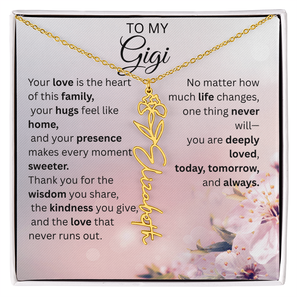 Personalized Gigi Flower Name Necklace – Custom Birth Flower Gift for Grandma