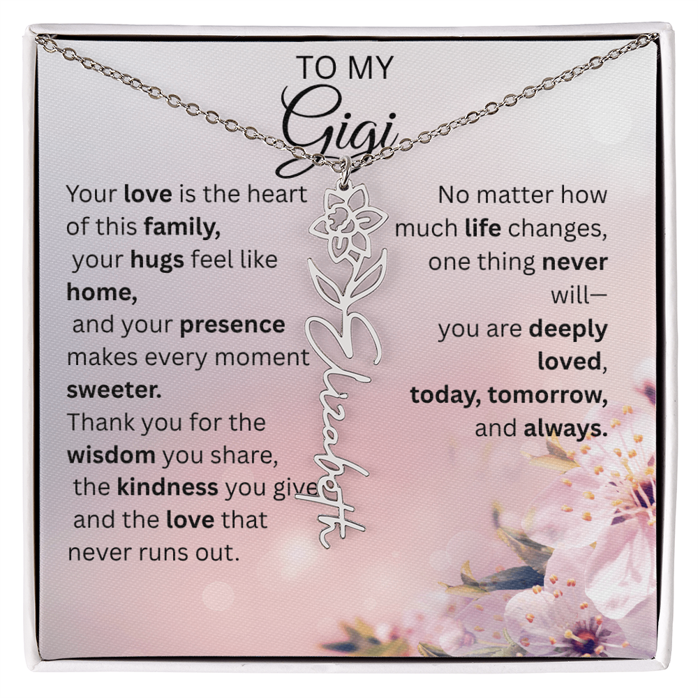 Personalized Gigi Flower Name Necklace – Custom Birth Flower Gift for Grandma
