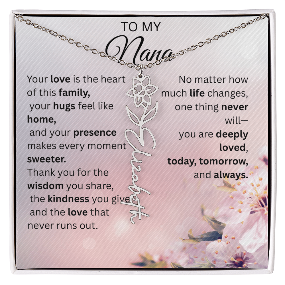 Personalized Nana Flower Name Necklace – Custom Birth Flower Gift for Nana from Grandchild