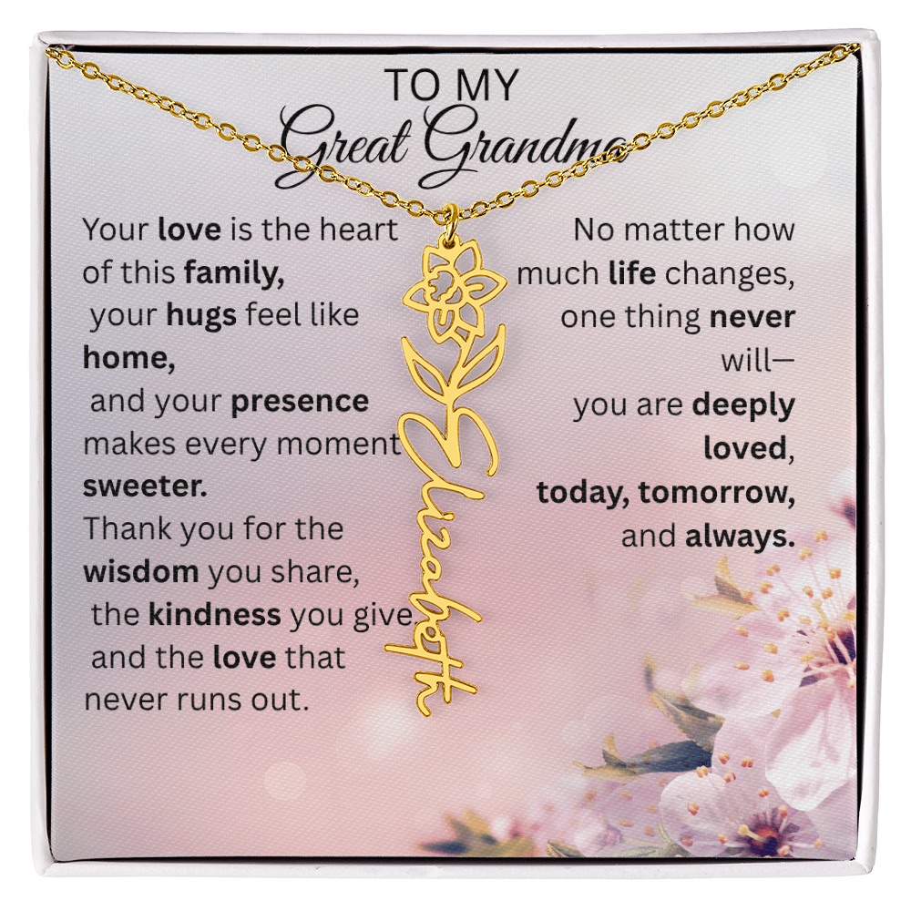Personalized Flower Name Necklace for Great Grandma – Custom Birth Flower Gift