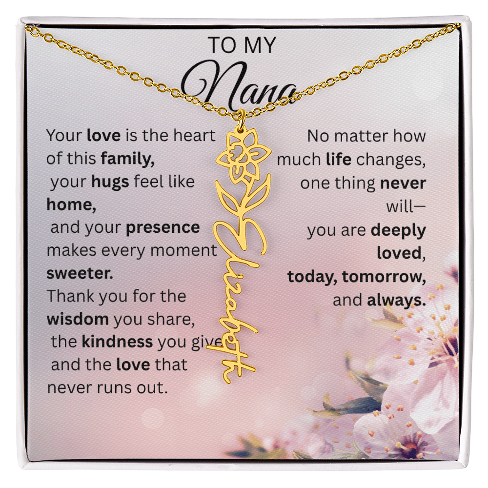 Personalized Nana Flower Name Necklace – Custom Birth Flower Gift for Nana from Grandchild