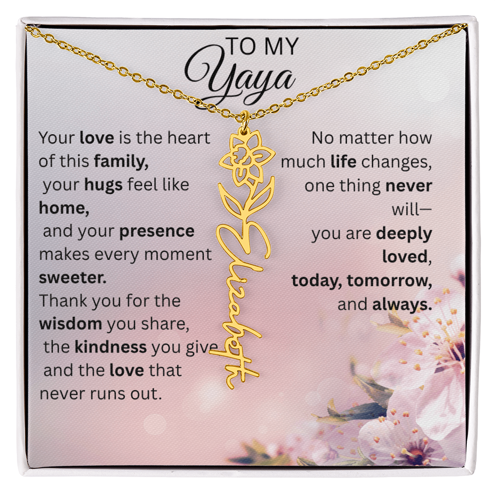 Personalized Yaya Flower Name Necklace – Custom Birth Flower Gift for Grandma