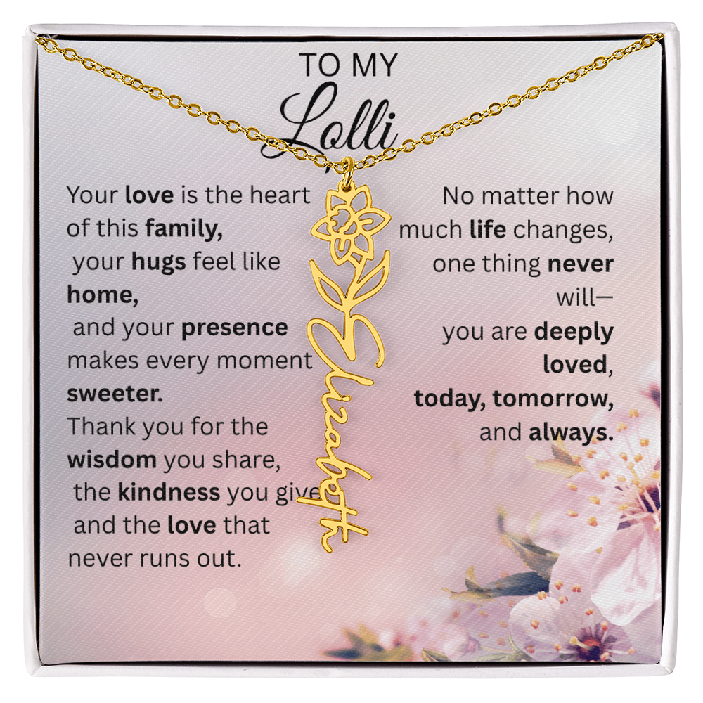Personalized Lolli Flower Name Necklace – Custom Birth Flower Gift from Grandkids