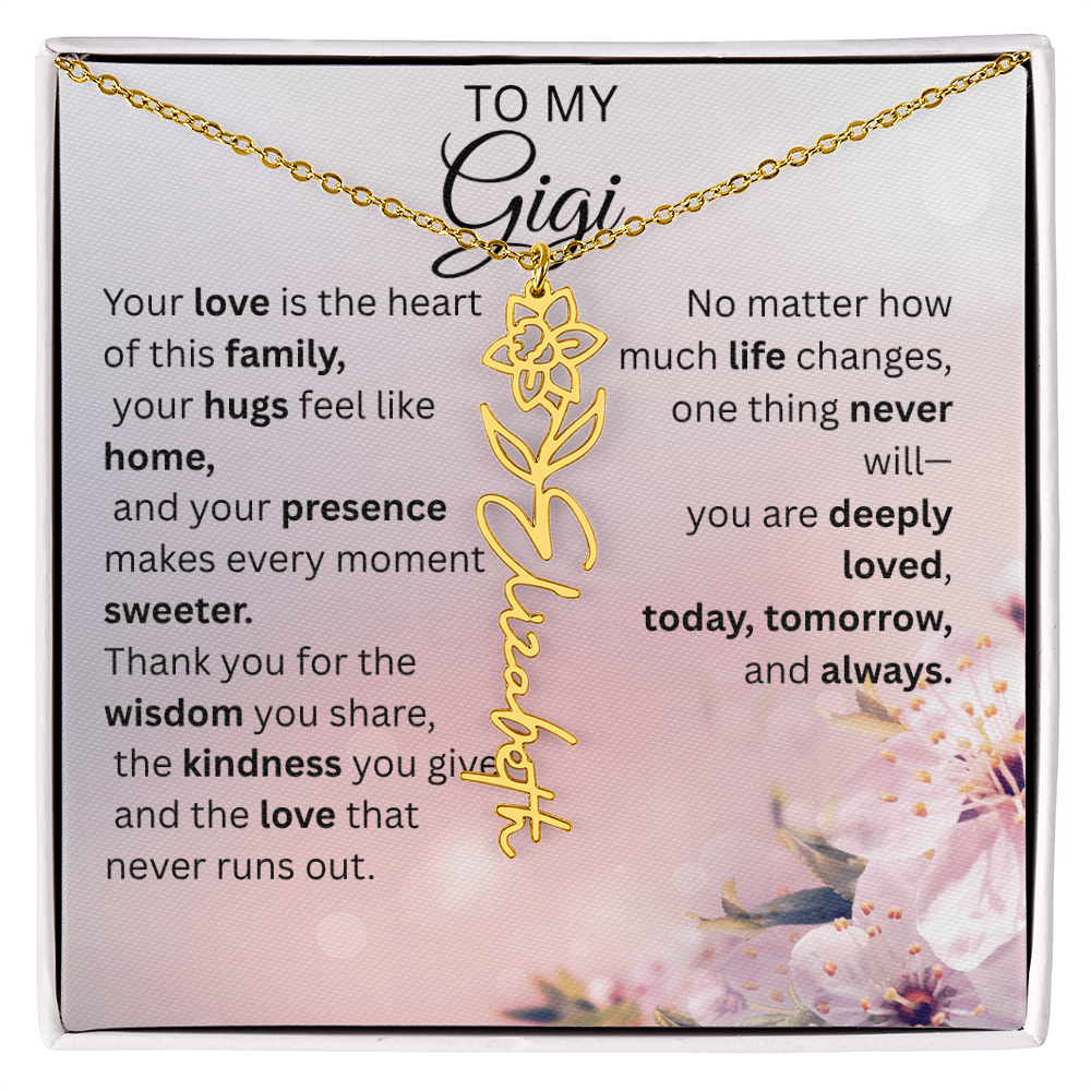 Personalized Gigi Flower Name Necklace – Custom Birth Flower Gift for Grandma