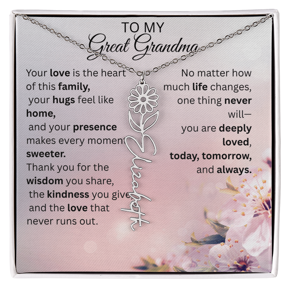 Personalized Flower Name Necklace for Great Grandma – Custom Birth Flower Gift