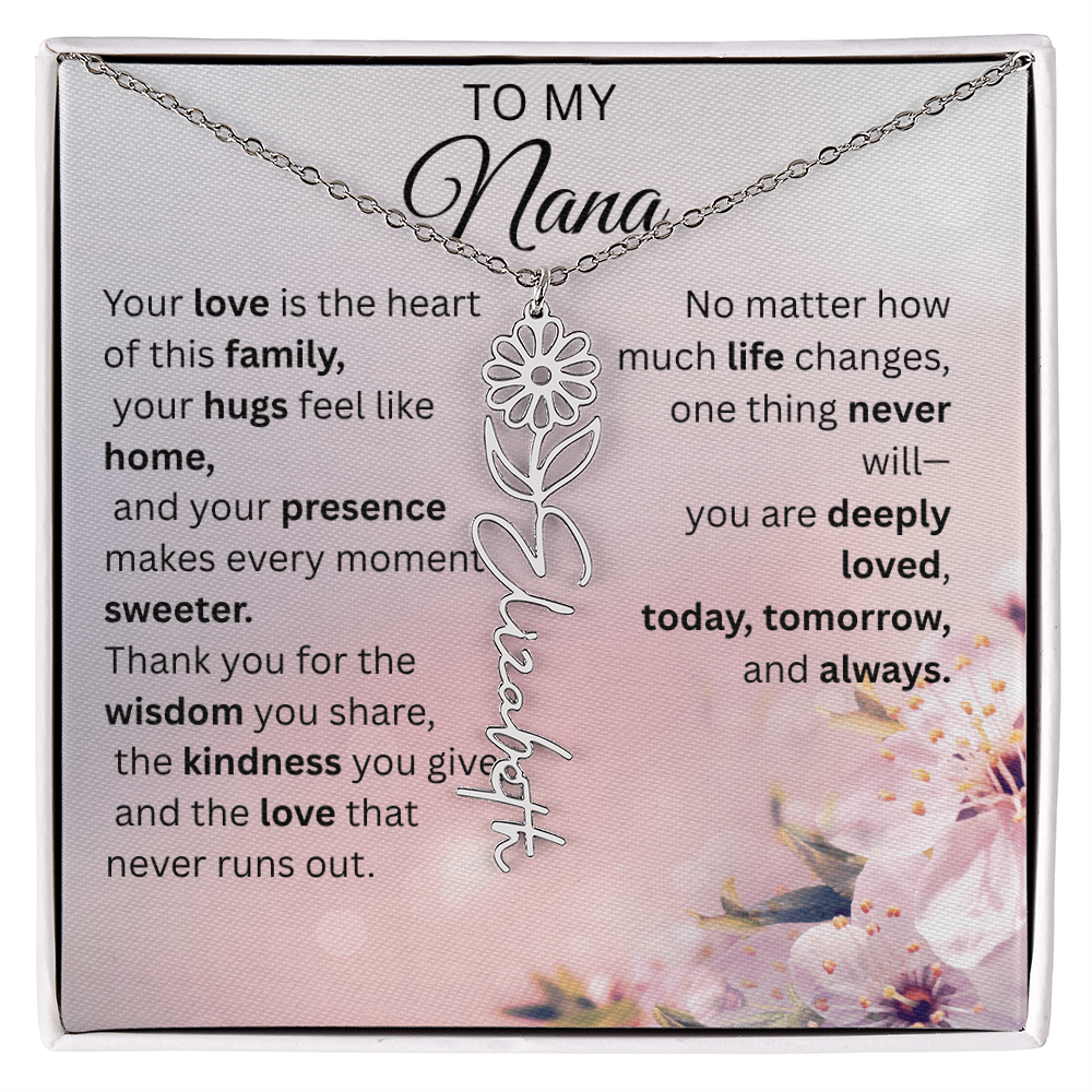 Personalized Nana Flower Name Necklace – Custom Birth Flower Gift for Nana from Grandchild