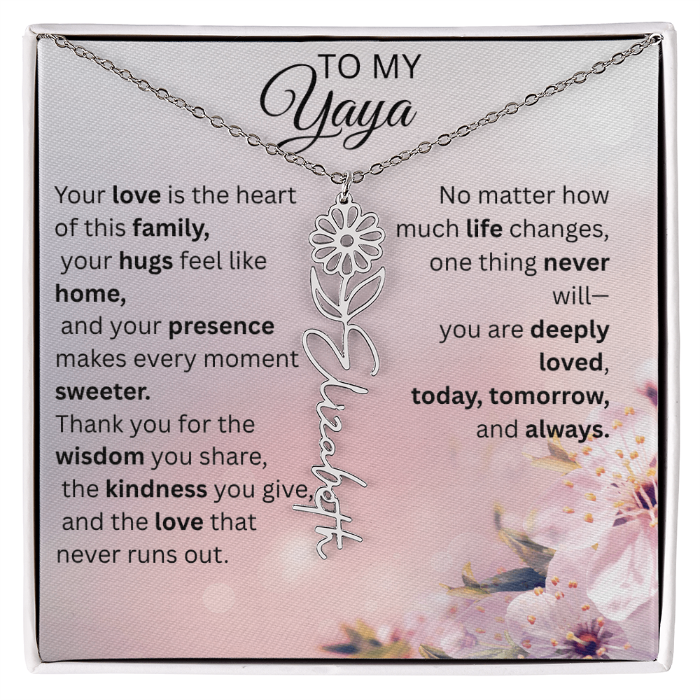 Personalized Yaya Flower Name Necklace – Custom Birth Flower Gift for Grandma