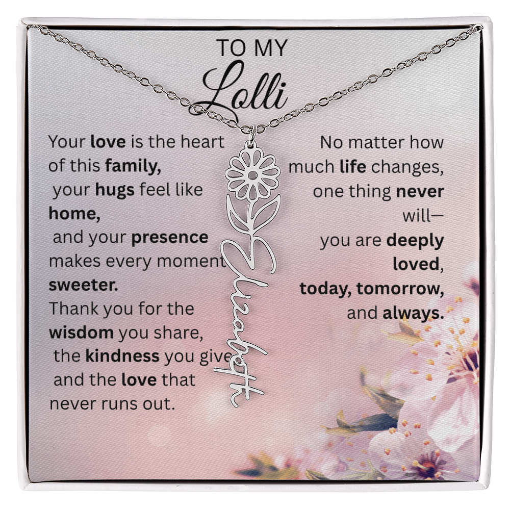 Personalized Lolli Flower Name Necklace – Custom Birth Flower Gift from Grandkids