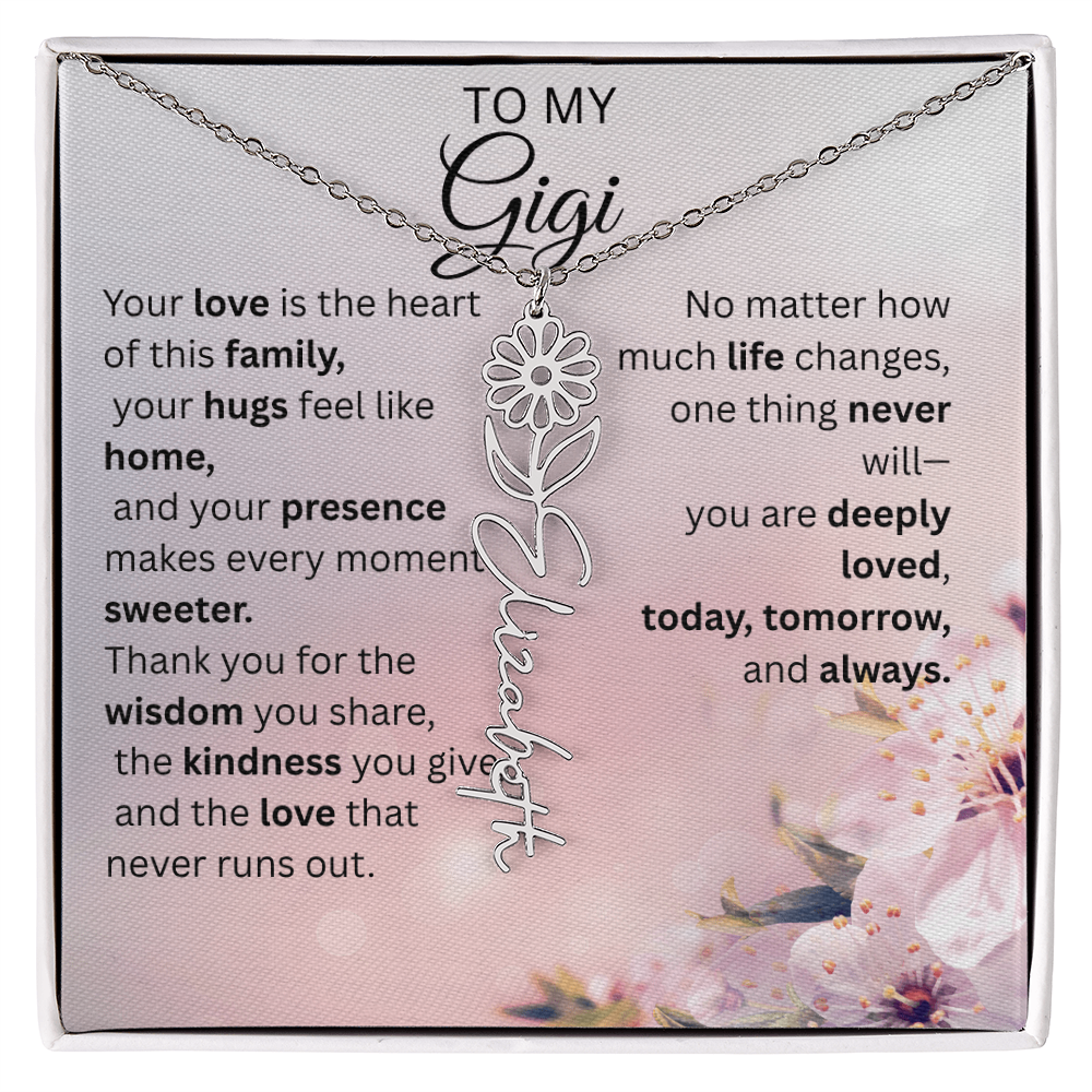 Personalized Gigi Flower Name Necklace – Custom Birth Flower Gift for Grandma