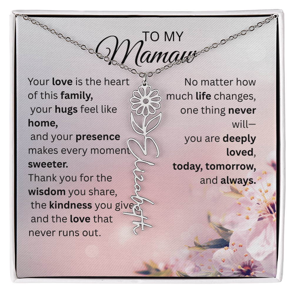 Personalized Mamaw Flower Name Necklace – Custom Birth Flower Gift for Grandma