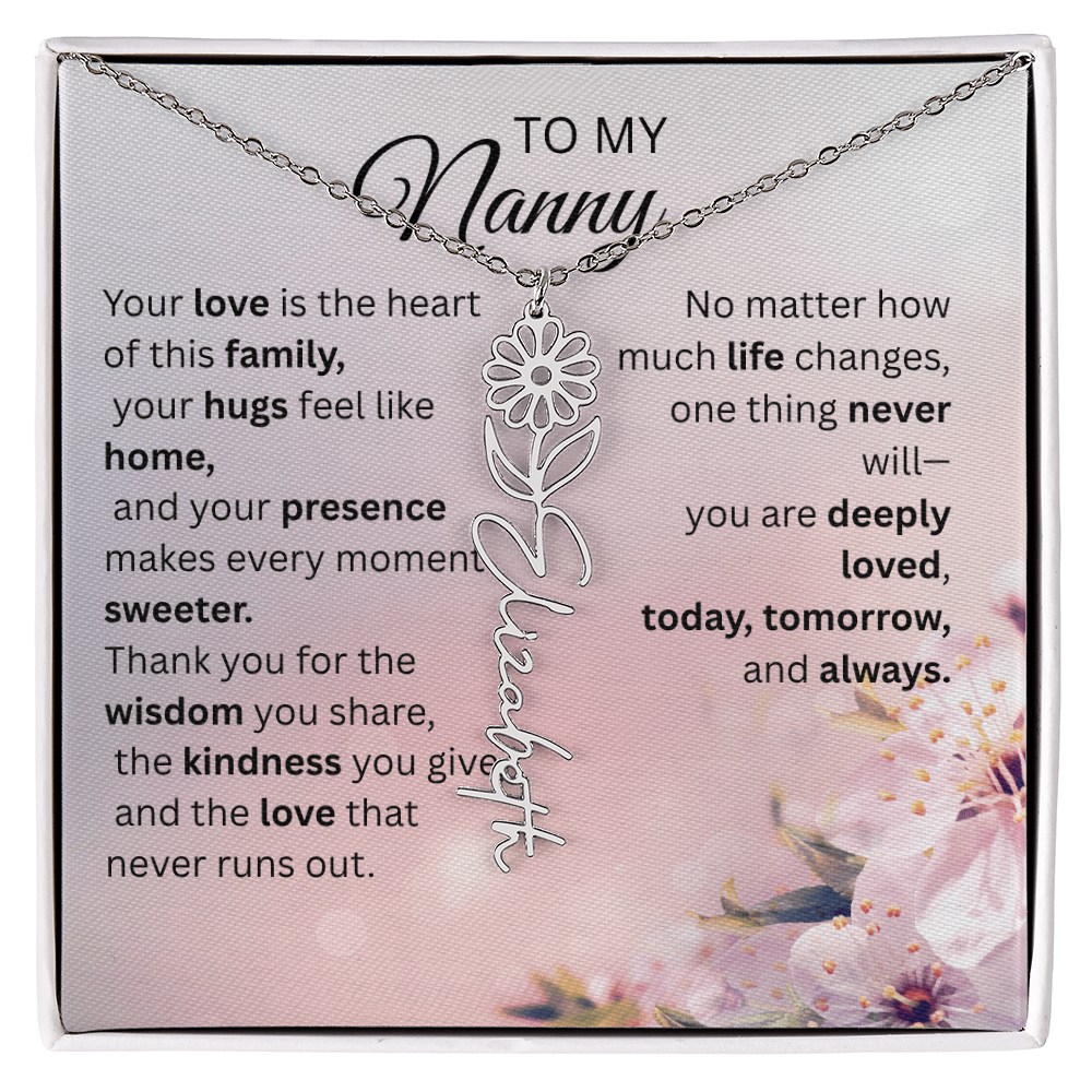 Personalized Nanny Flower Name Necklace – Custom Birth Flower Gift for Grandma