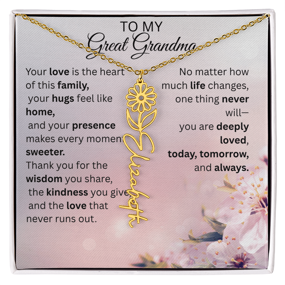 Personalized Flower Name Necklace for Great Grandma – Custom Birth Flower Gift