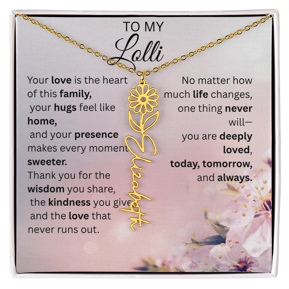 Personalized Lolli Flower Name Necklace – Custom Birth Flower Gift from Grandkids