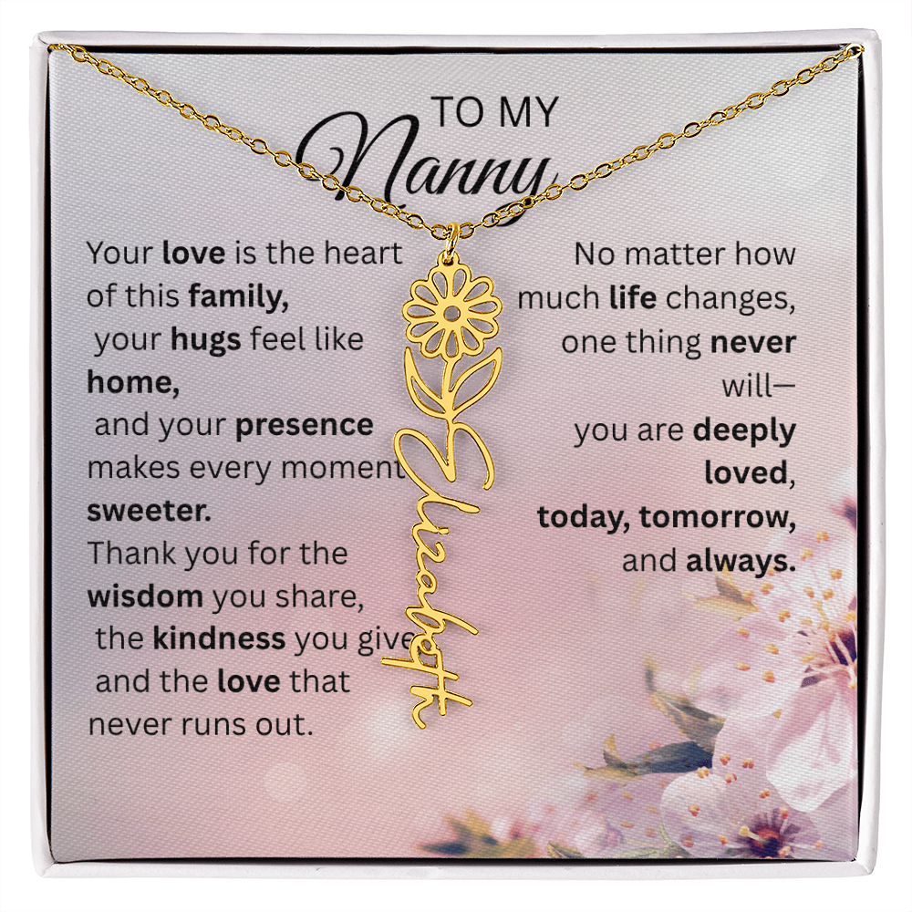 Personalized Nanny Flower Name Necklace – Custom Birth Flower Gift for Grandma