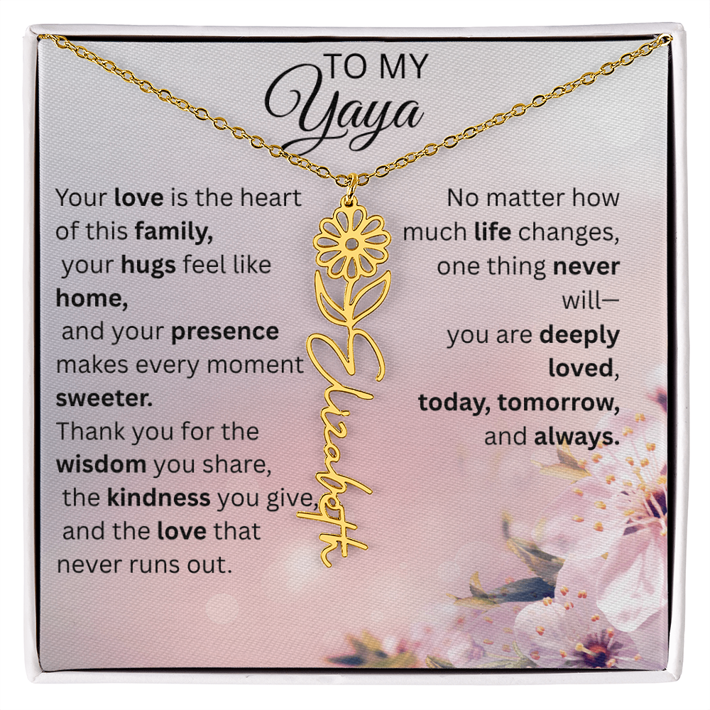 Personalized Yaya Flower Name Necklace – Custom Birth Flower Gift for Grandma