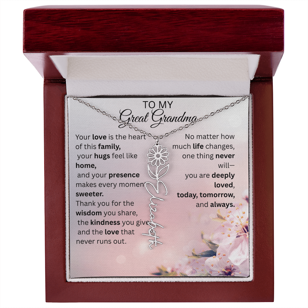 Personalized Flower Name Necklace for Great Grandma – Custom Birth Flower Gift