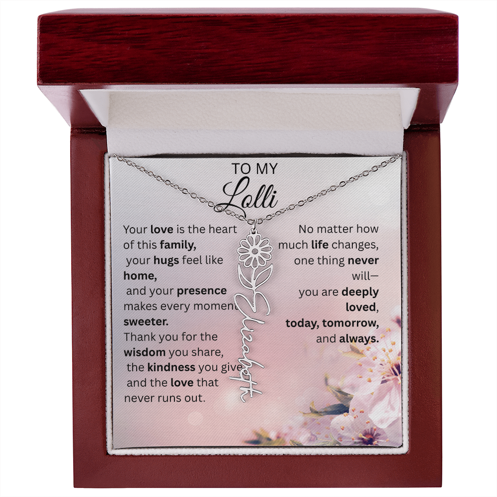 Personalized Lolli Flower Name Necklace – Custom Birth Flower Gift from Grandkids