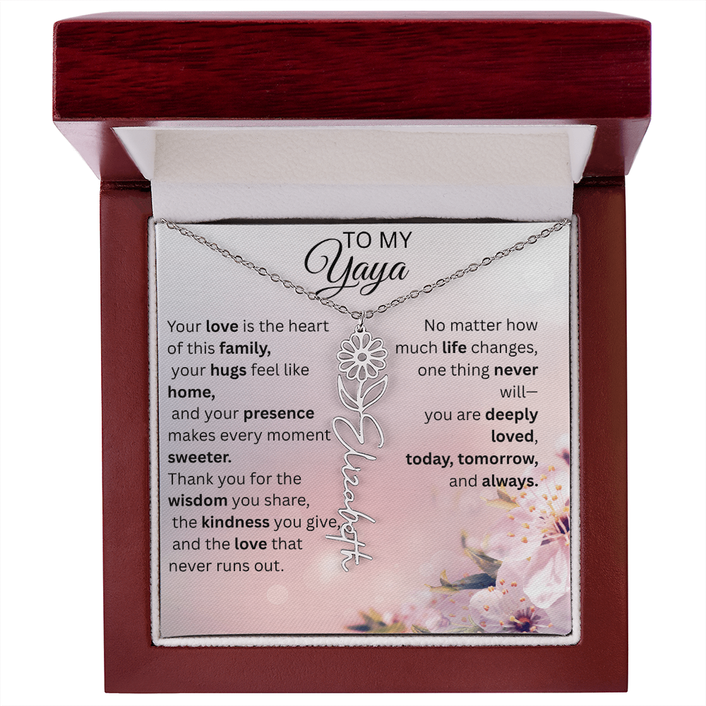 Personalized Yaya Flower Name Necklace – Custom Birth Flower Gift for Grandma