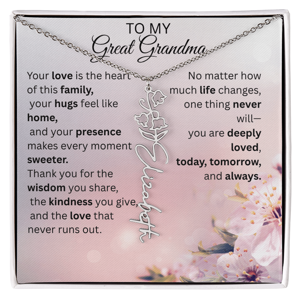 Personalized Flower Name Necklace for Great Grandma – Custom Birth Flower Gift
