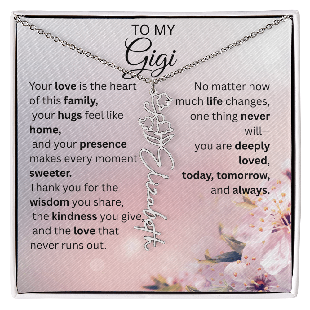 Personalized Gigi Flower Name Necklace – Custom Birth Flower Gift for Grandma