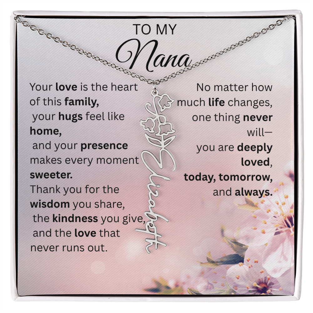 Personalized Nana Flower Name Necklace – Custom Birth Flower Gift for Nana from Grandchild