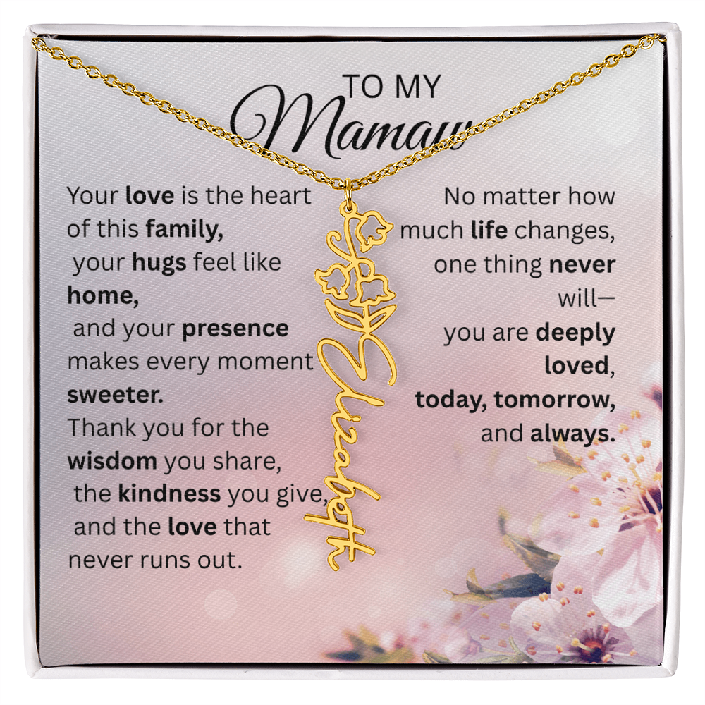 Personalized Mamaw Flower Name Necklace – Custom Birth Flower Gift for Grandma