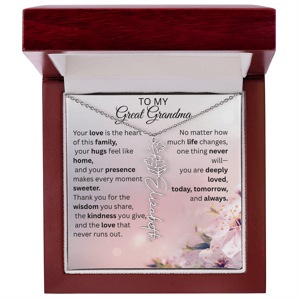 Personalized Flower Name Necklace for Great Grandma – Custom Birth Flower Gift