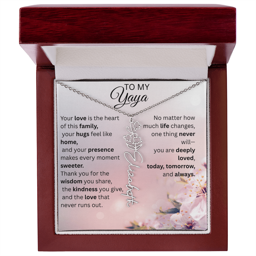 Personalized Yaya Flower Name Necklace – Custom Birth Flower Gift for Grandma